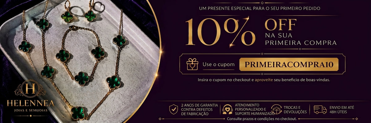 Semijoias banhadas a ouro 24K Helennea — 10% OFF na primeira compra com cupom PRIMEIRACOMPRA10