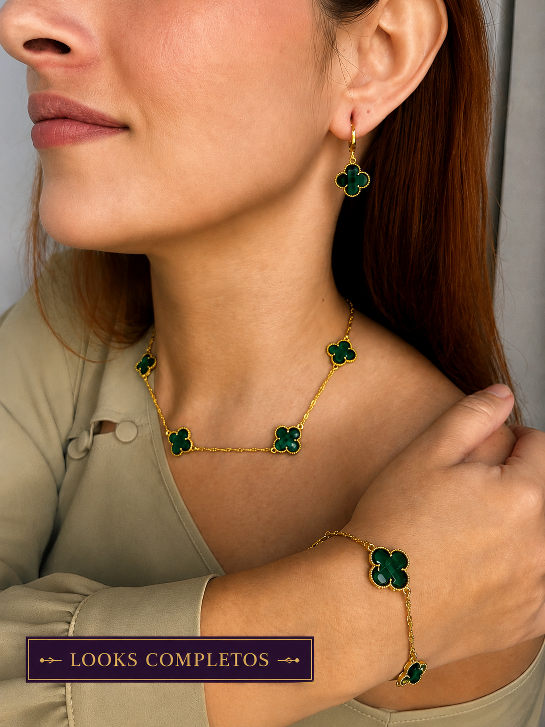 Look Completo Trevo Verde - Look completo (Anel + Colar + Pulseira) | Helennea