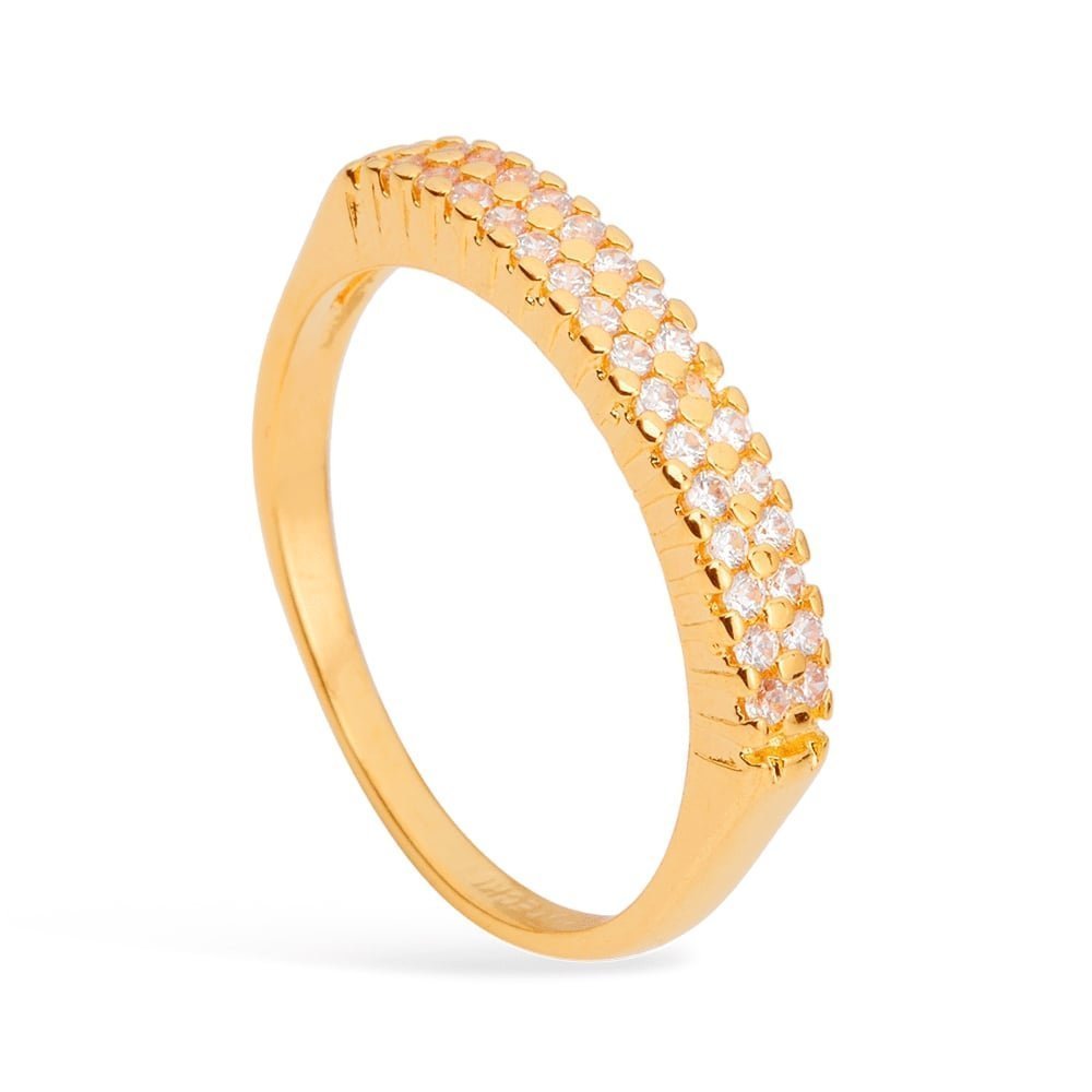 Anel Aparador Feminino Dourado com Zircônias Duplas - Anéis | Helennea