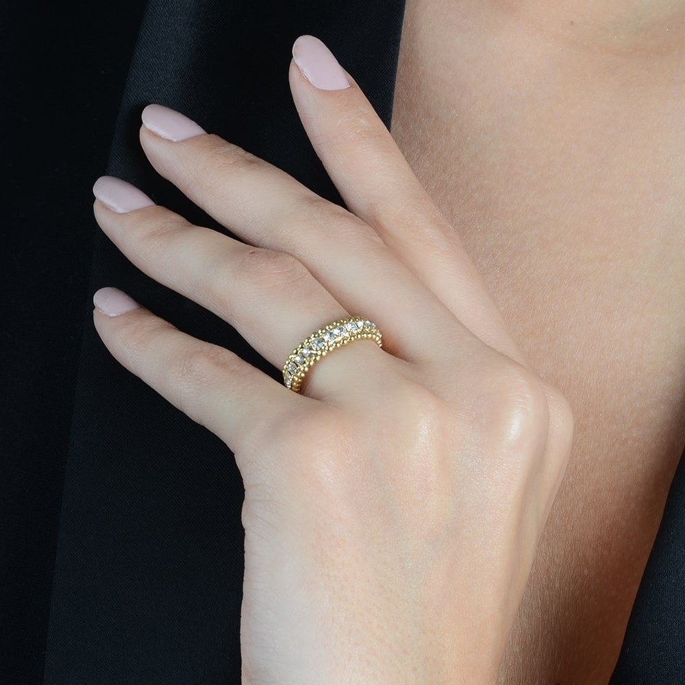Anel Feminino Dourado Aparador Cravejado com Zircônia - Anéis | Helennea