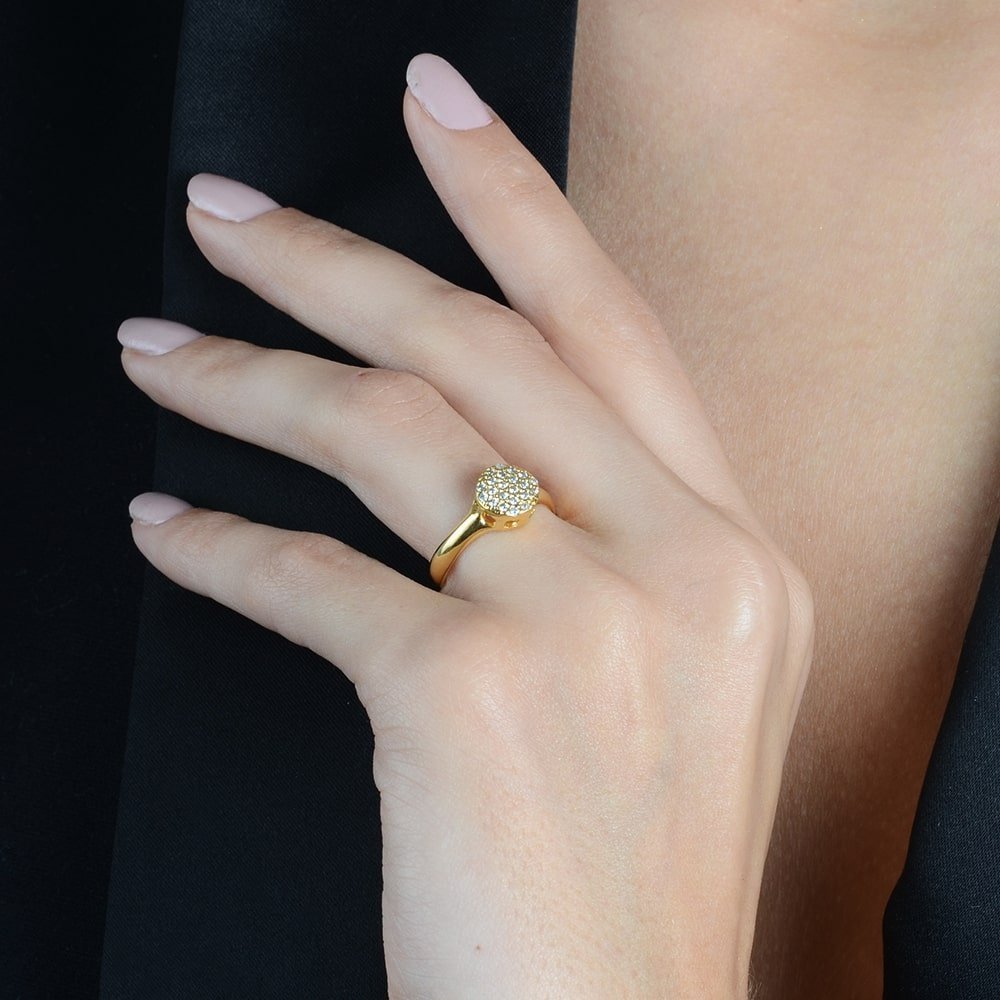 Anel Feminino Dourado Chuveirinho Cravejado com Zircônia - Anéis | Helennea