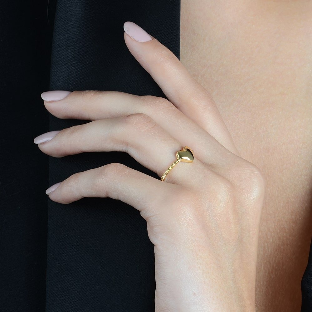 Anel Feminino Dourado de Falange Coração Delicado - Anéis | Helennea
