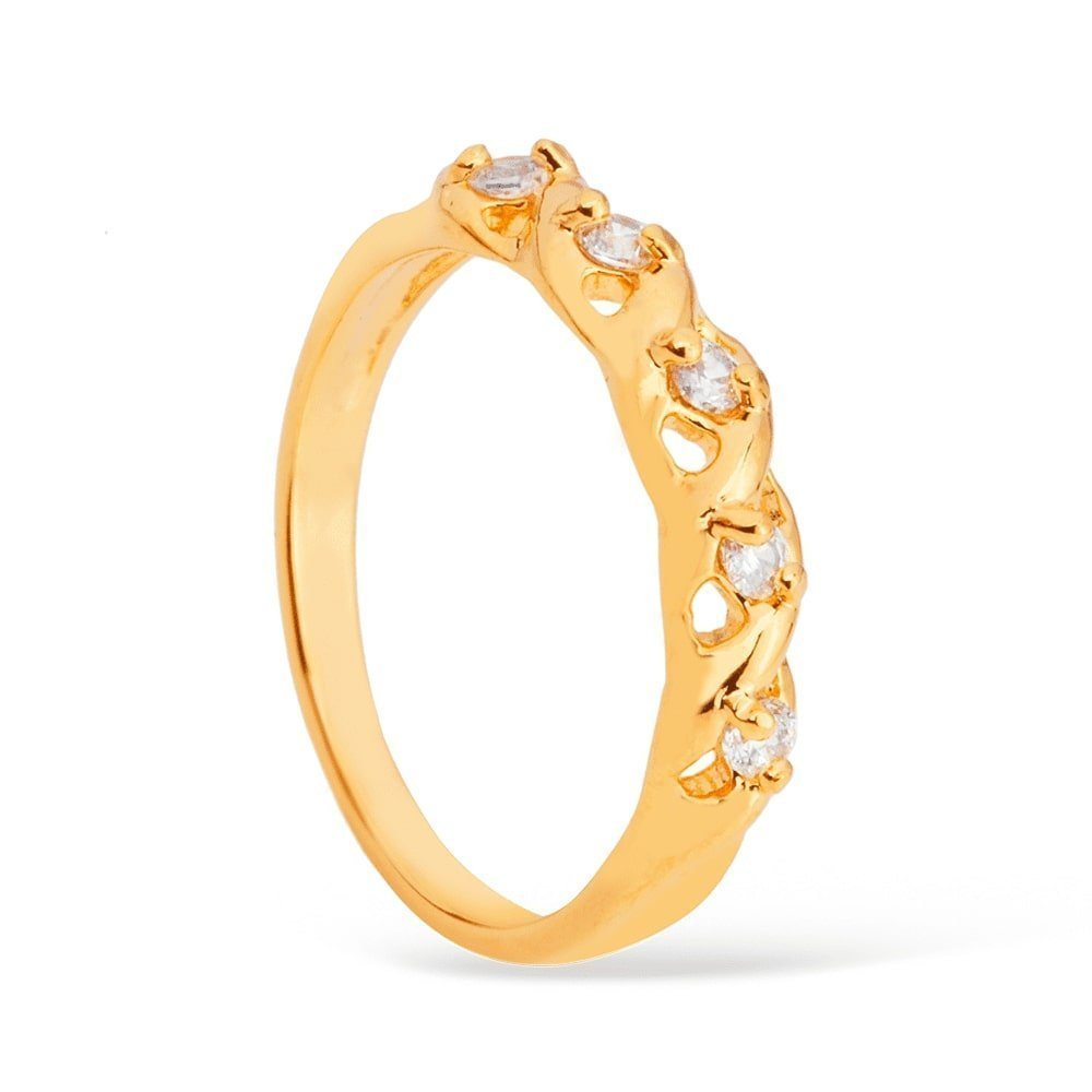 Anel Feminino Dourado Meia Aliança com 5 Zircônias - Anéis | Helennea