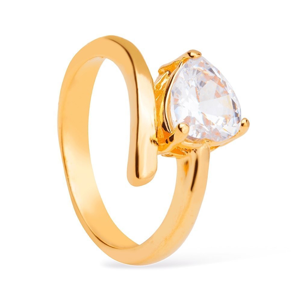 Anel Feminino Dourado Solitário Coração com Zircônia - Anéis | Helennea