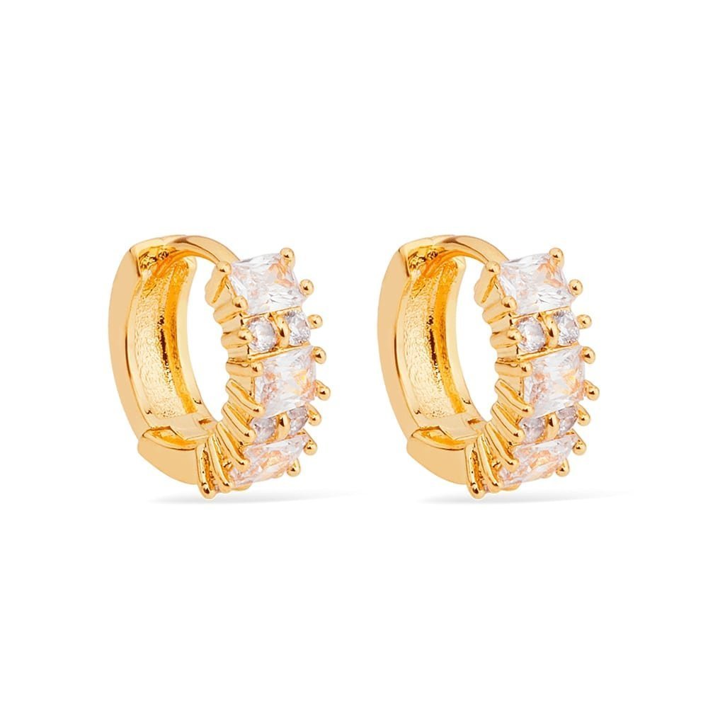 Brinco Argola Dourado com 7 Zircônias Feminino - Brincos | Helennea