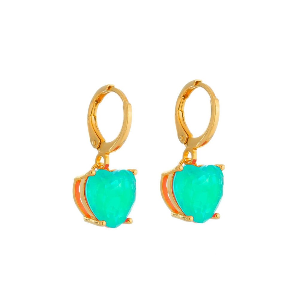 Brinco Argolinha Feminino Dourado Coração Verde com Pedra - Brincos | Helennea