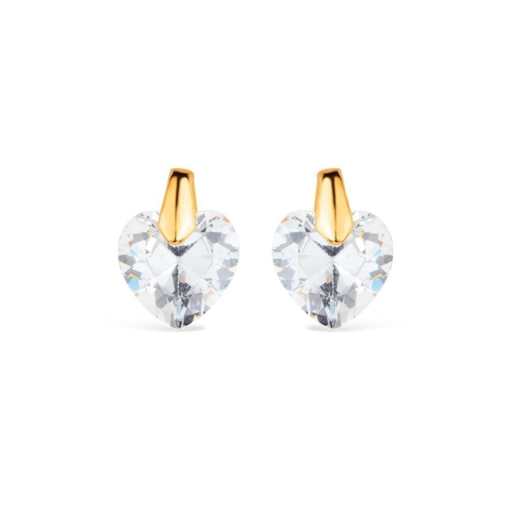Brinco Coração Dourado Feminino com Pedra de Zircônia Brilhante - Brincos | Helennea