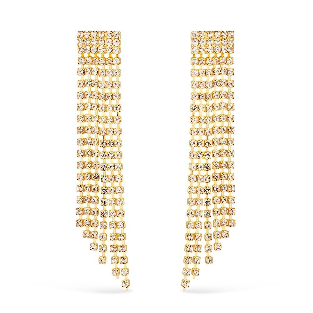 Brinco Dourado de Luxo com 123 Pedras de Strass - Brincos | Helennea