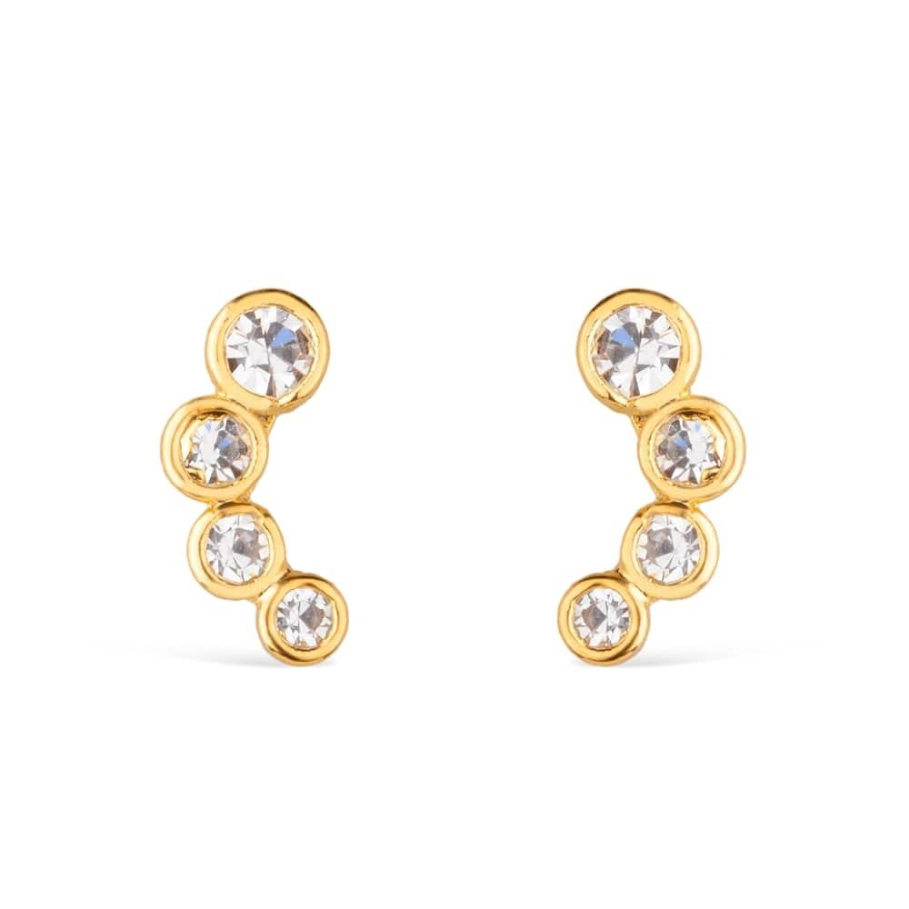 Brinco Feminino Curvo com Zircônias Dourado - Brincos | Helennea