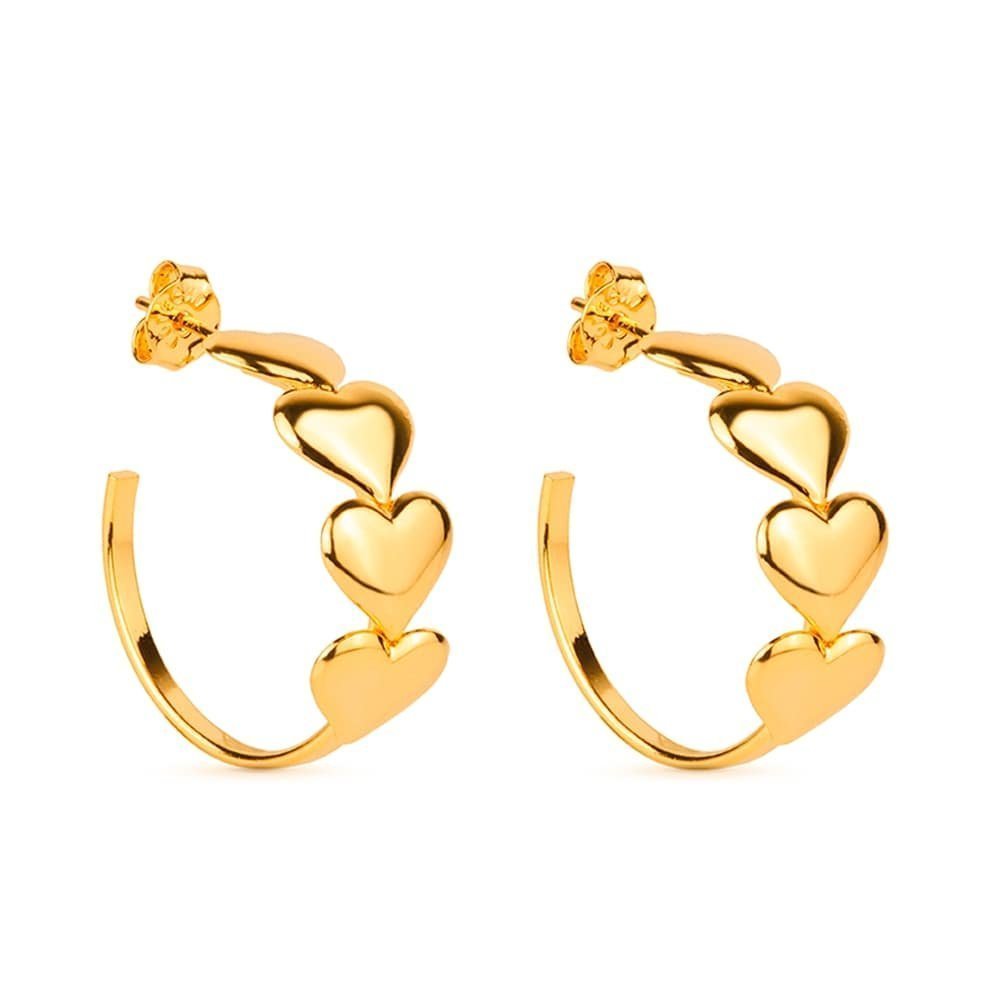 Brinco Feminino Dourado Argola com 4 Corações - Brincos | Helennea