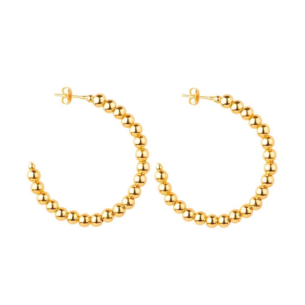 Brinco Feminino Dourado Argola Cravejada de Bolas Grande - Brincos | Helennea