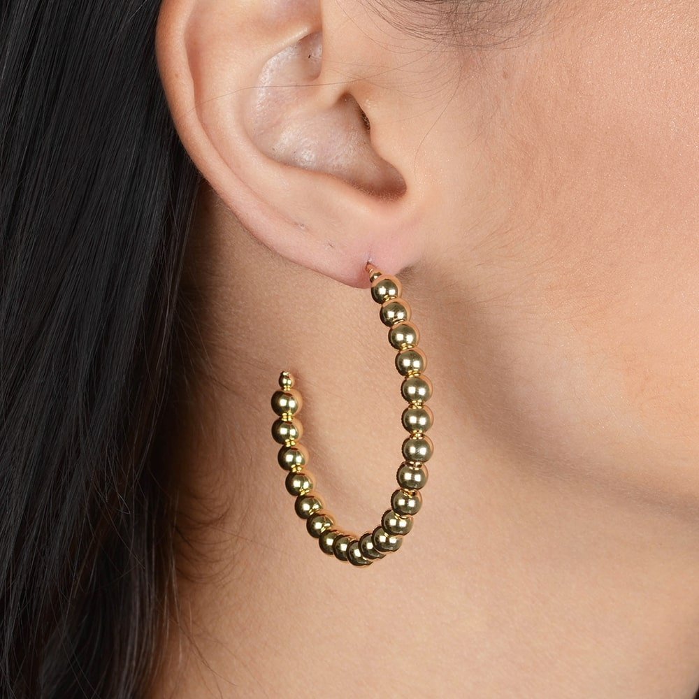 Brinco Feminino Dourado Argola Cravejada de Bolas Grande - Brincos | Helennea