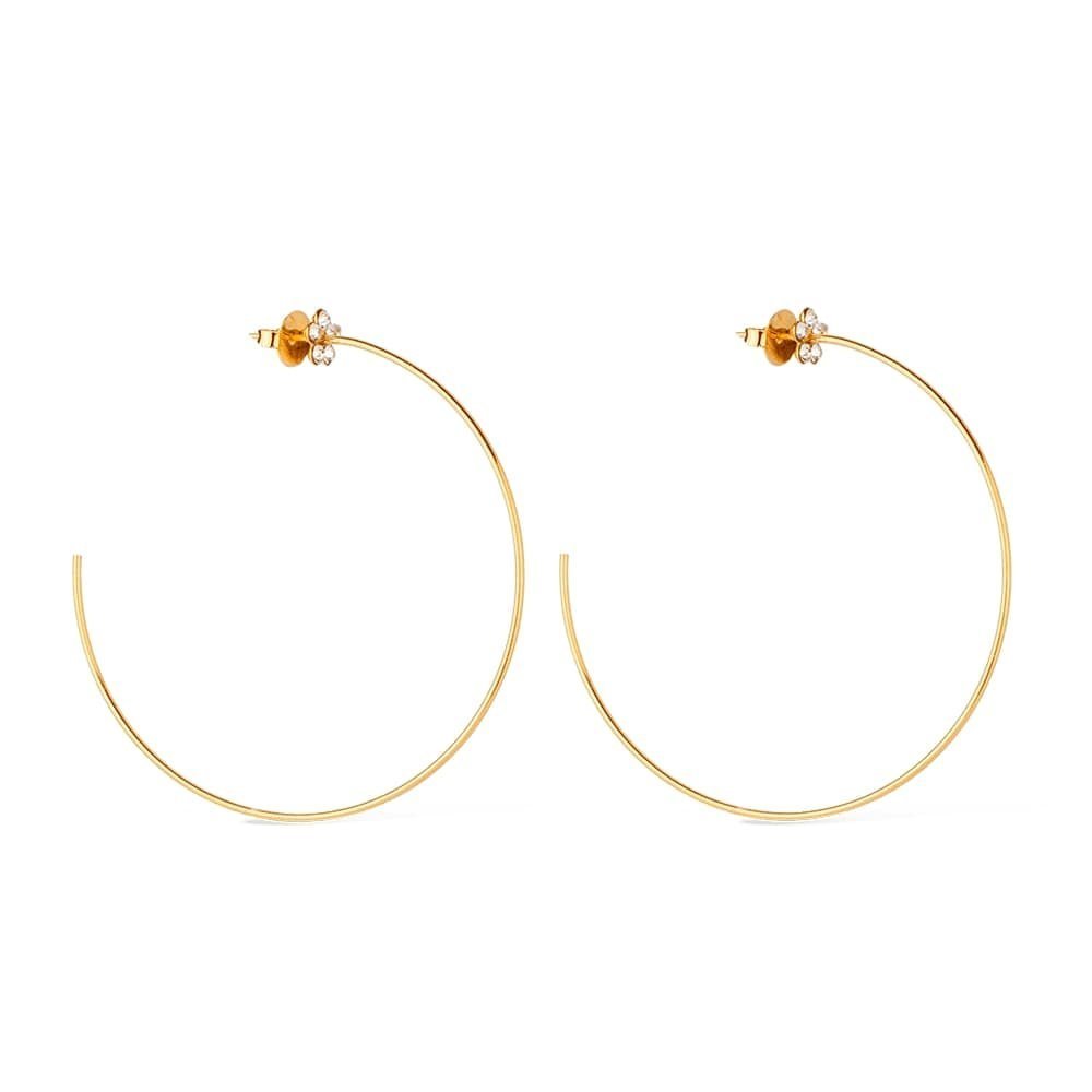 Brinco Feminino Dourado Argola Grande com Flor em Strass - Brincos | Helennea