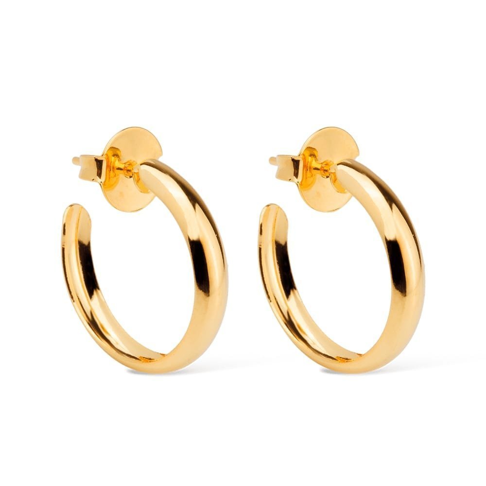 Brinco Feminino Dourado Argola Média Lisa - Brincos | Helennea