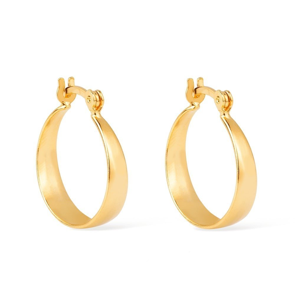 Brinco Feminino Dourado Argola Média Lisa Chapada - Brincos | Helennea