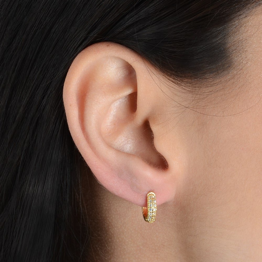 Brinco Feminino Dourado Argolinha com 14 Zircônias - Brincos | Helennea