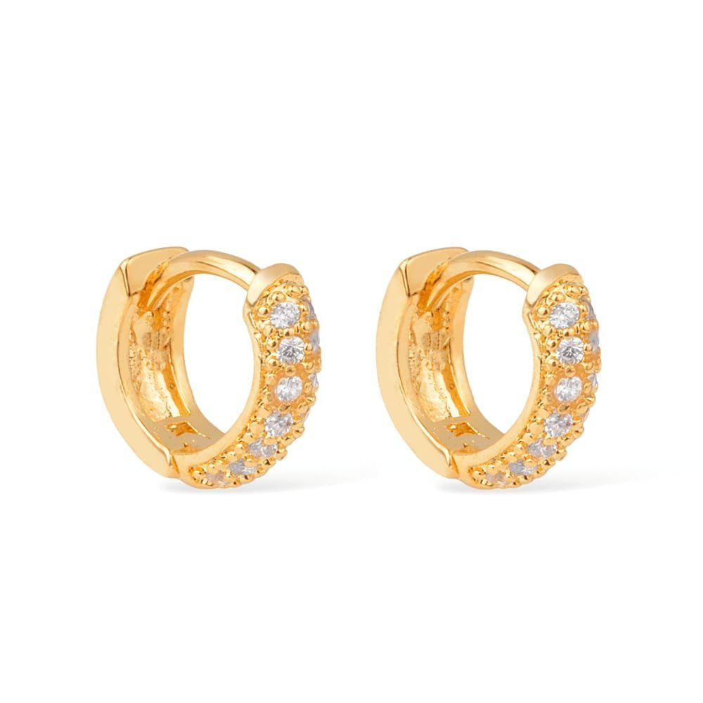 Brinco Feminino Dourado Argolinha com 14 Zircônias - Brincos | Helennea