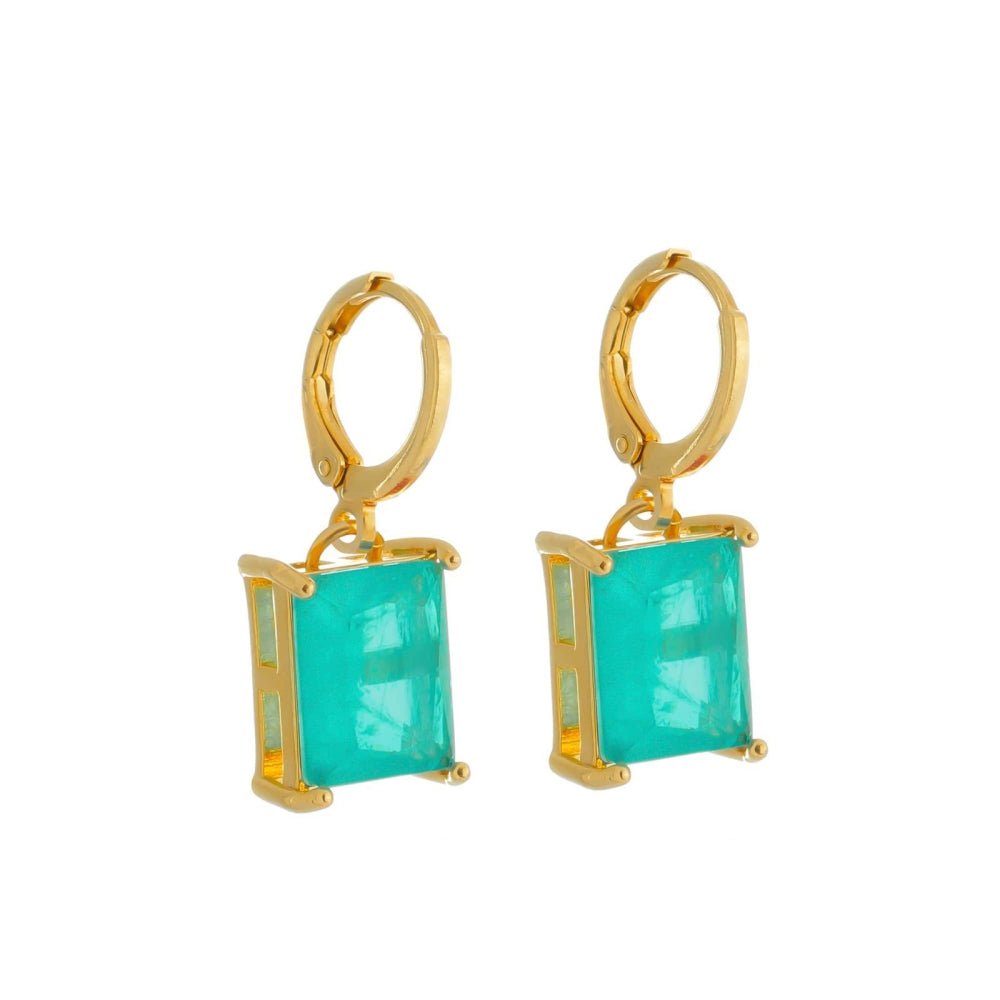 Brinco Feminino Dourado Argolinha com Pedra Retangular Verde - Brincos | Helennea