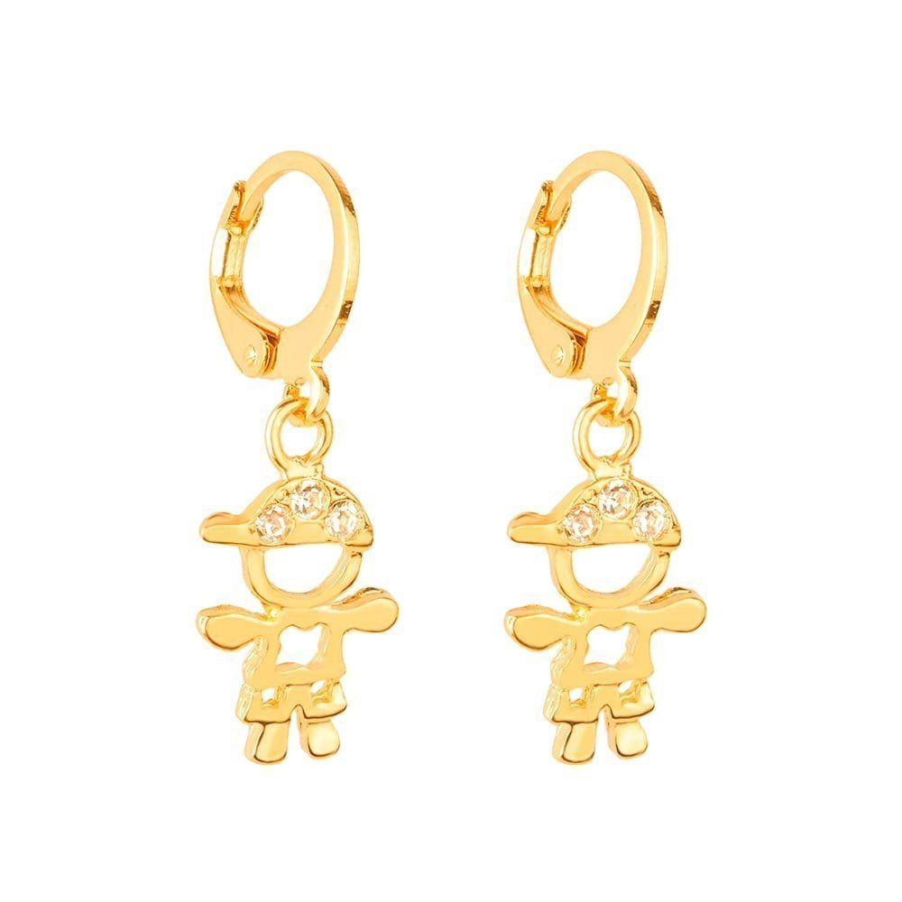 Brinco Feminino Dourado Argolinha com Pingente Filho Menino em Zircônia - Brincos | Helennea