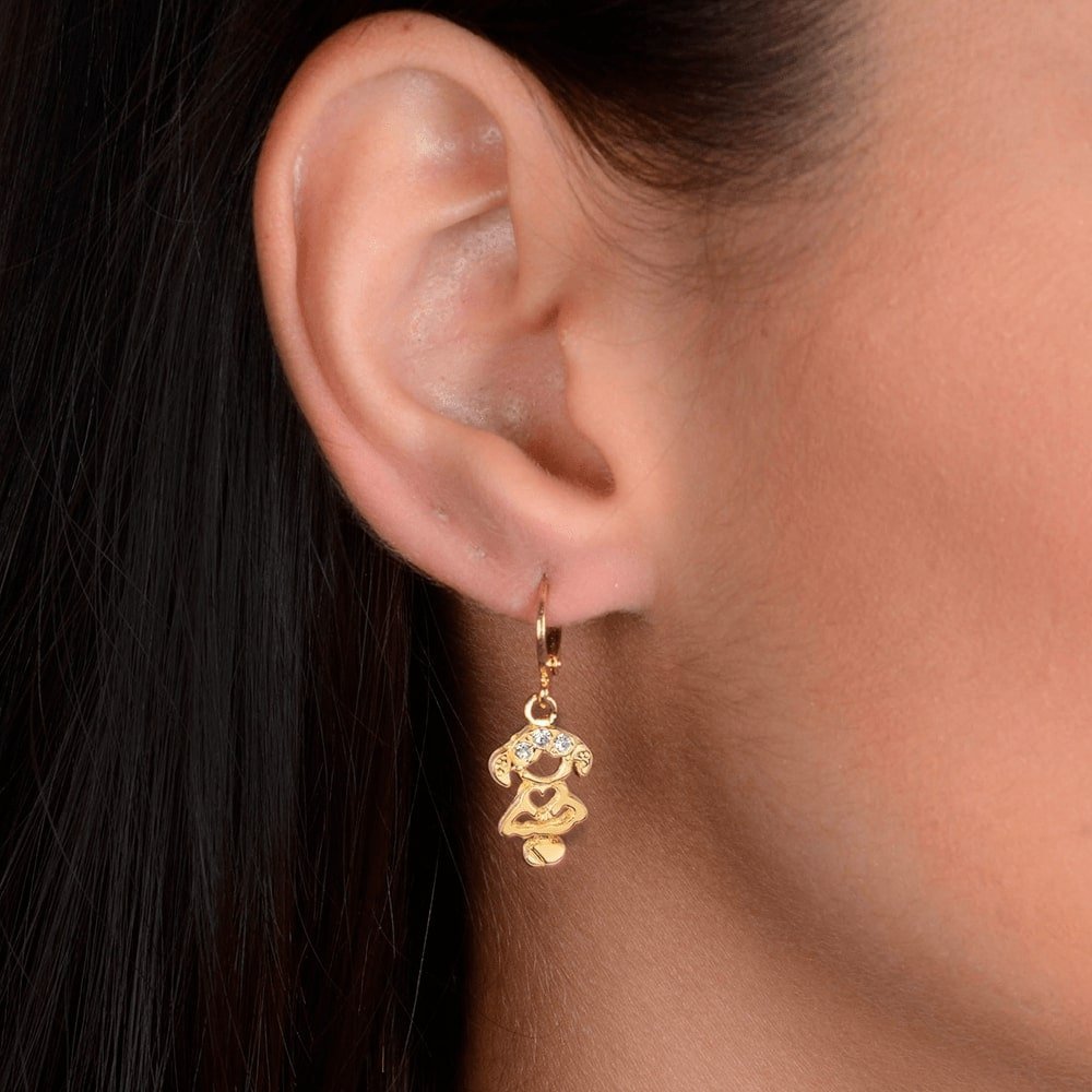Brinco Feminino Dourado Argolinha Pingente Filha Menina com Zircônia - Brincos | Helennea