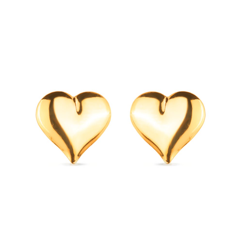Brinco Feminino Dourado Coração Médio Liso - Brincos | Helennea