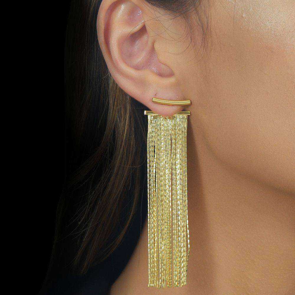 Brinco Feminino Dourado de Franja Longa Elegante - Brincos | Helennea