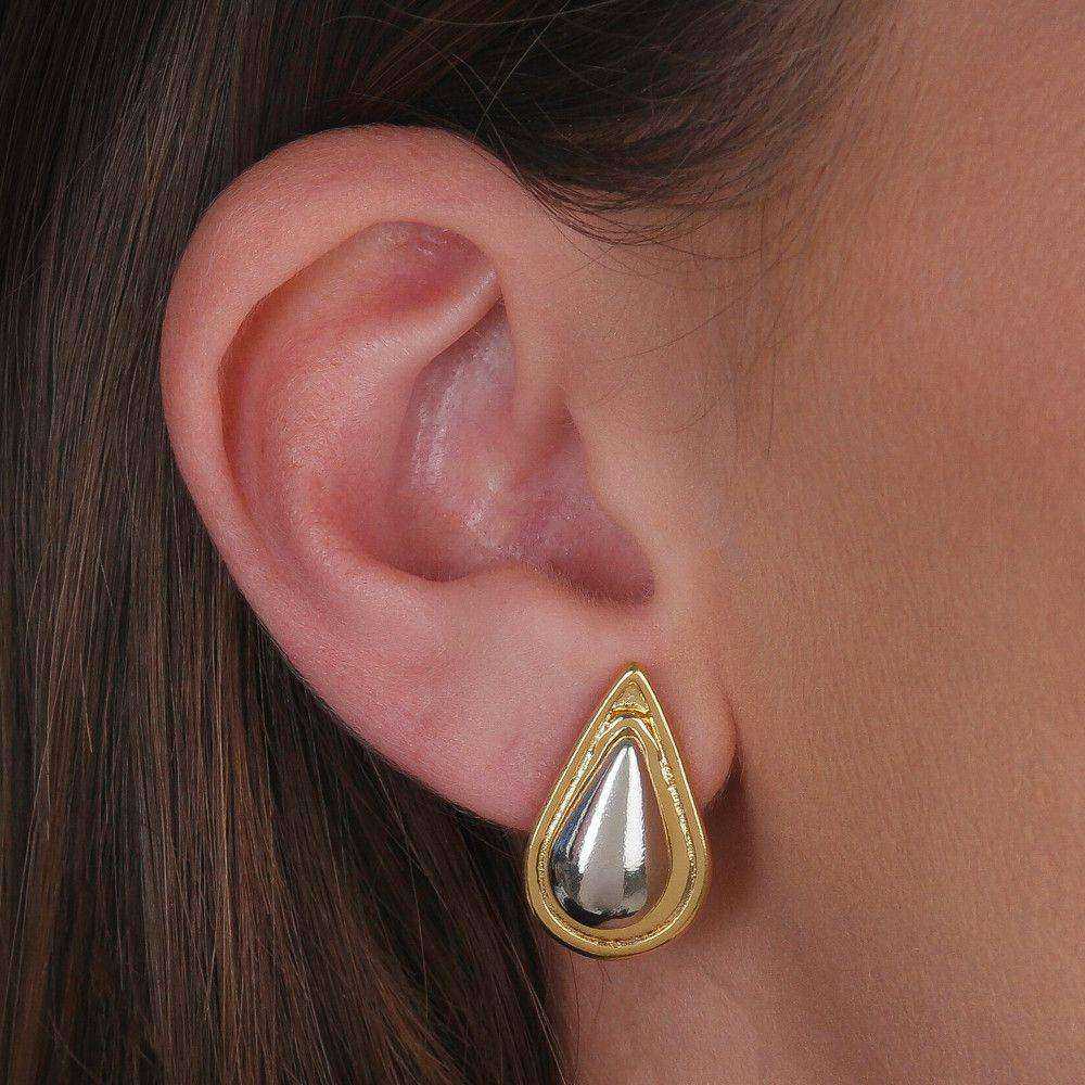 Brinco Feminino Dourado e Prateado Formato Gota Bicolor - Brincos | Helennea