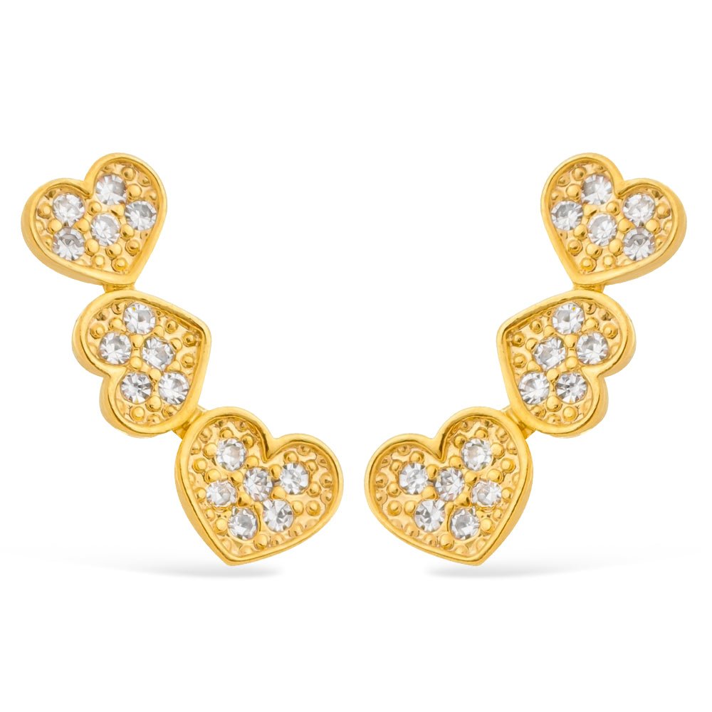 Brinco Feminino Dourado Ear Cuff de Coração com Zircônia - Brincos | Helennea
