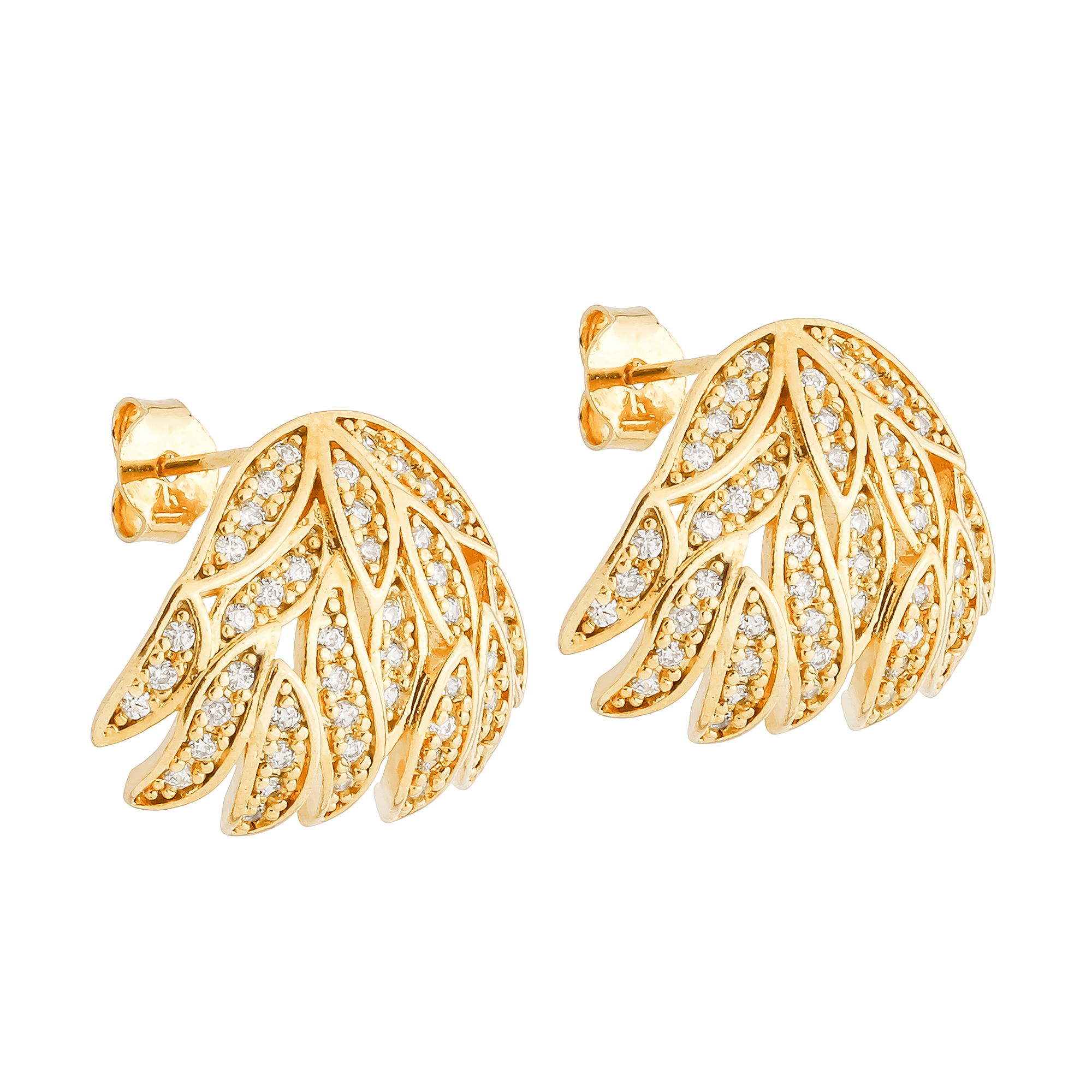 Brinco Feminino Dourado Folhas Cravejadas em Zircônias - Brincos | Helennea