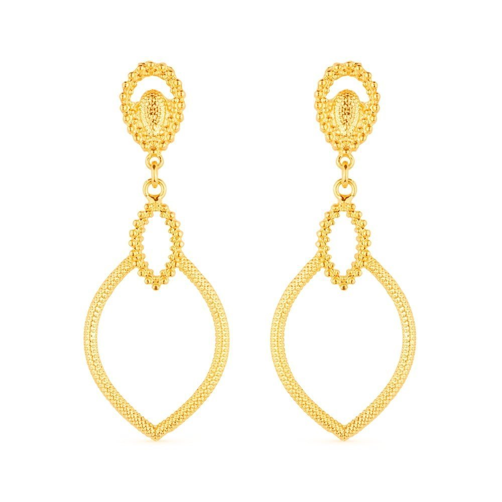 Brinco Feminino Dourado Luxo Gota de Gala Vazado - Brincos | Helennea