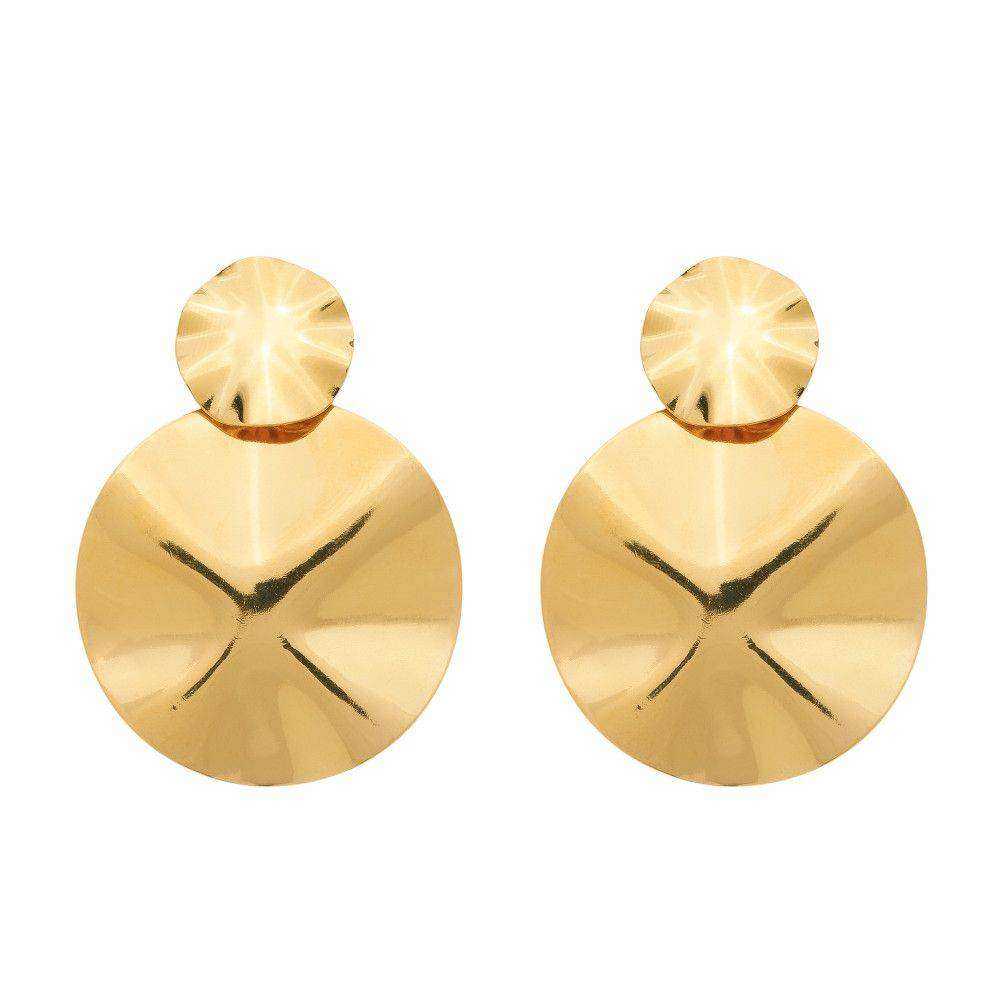 Brinco Feminino Dourado Orgânico Dois Círculos Amassados - Brincos | Helennea