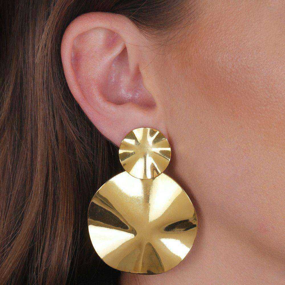 Brinco Feminino Dourado Orgânico Dois Círculos Amassados - Brincos | Helennea