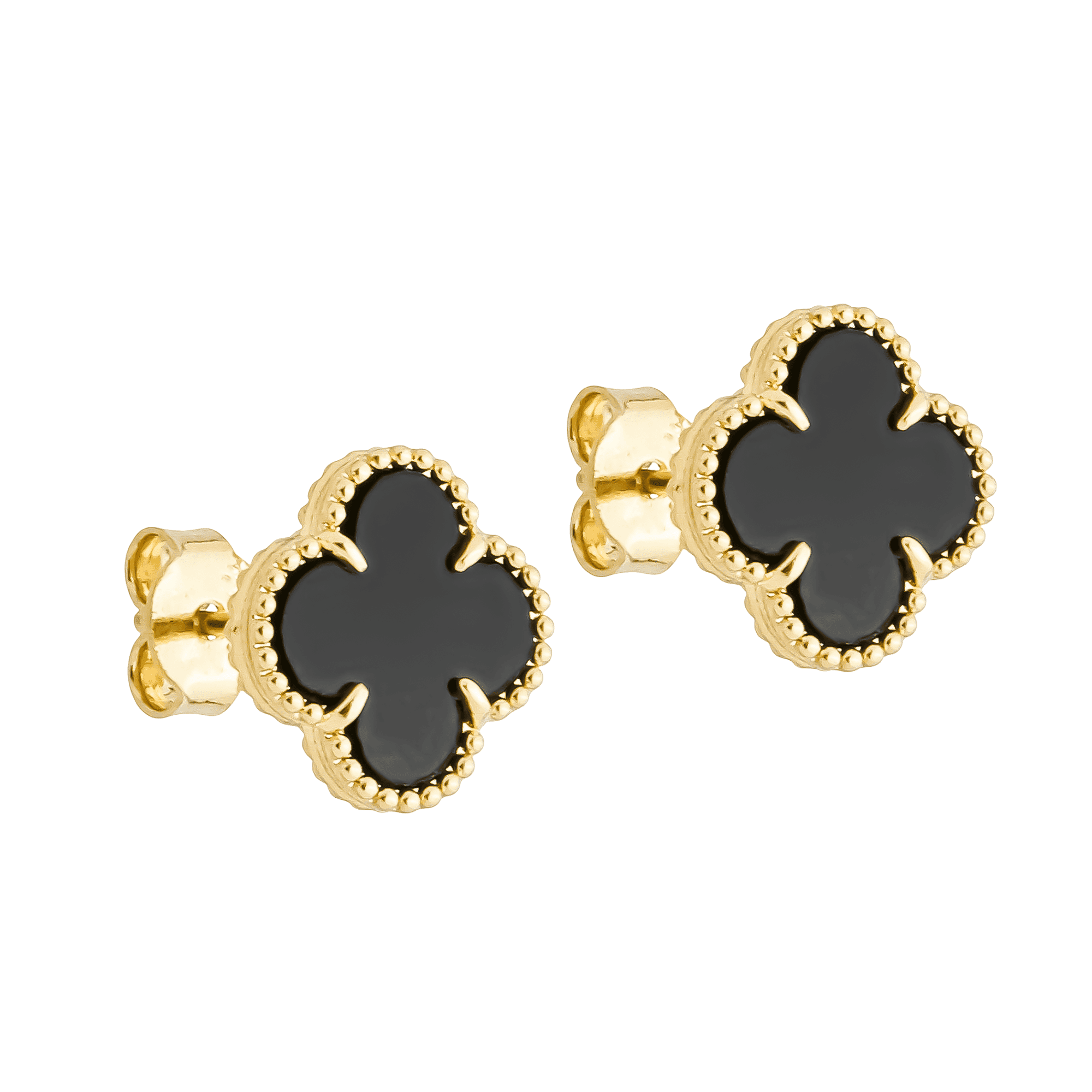 Brinco Feminino Dourado Trevo Preto Elegante - Brincos | Helennea