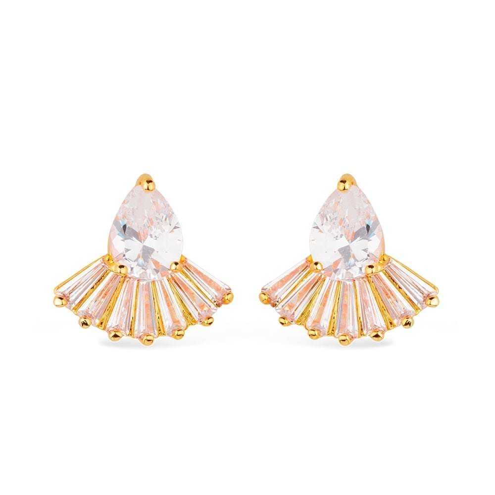 Brinco Feminino Gota Dourado com Zircônias - Brincos | Helennea