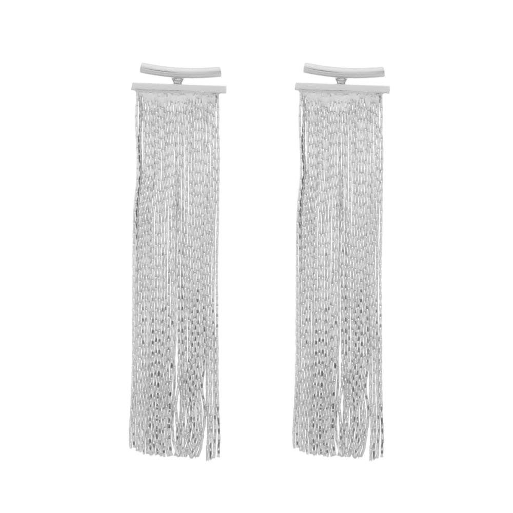Brinco Feminino Prateado de Franja Longa Elegante - Brincos | Helennea