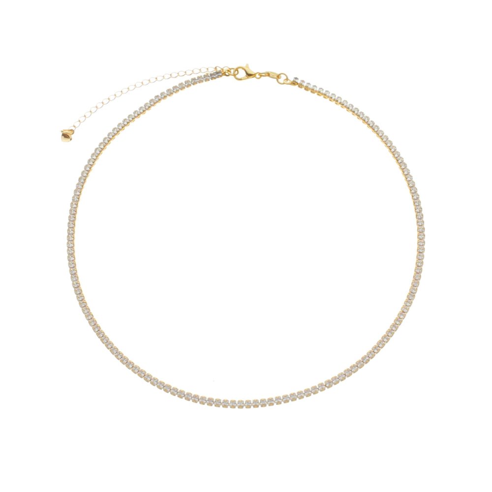 Chocker Riviera Dourado Pedras Brancas Banho Ouro 24K - Colares | Helennea