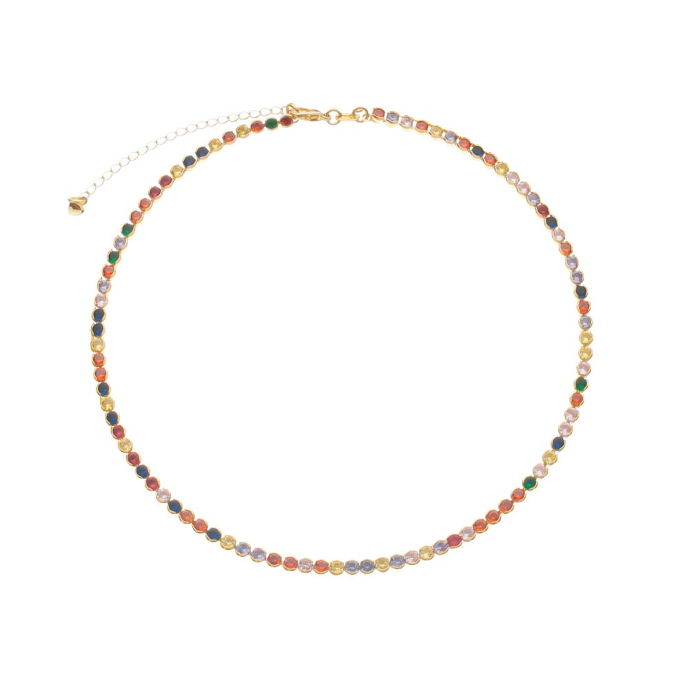 Chocker Riviera Dourado Pedras Coloridas Banho Ouro 24K - Colares | Helennea