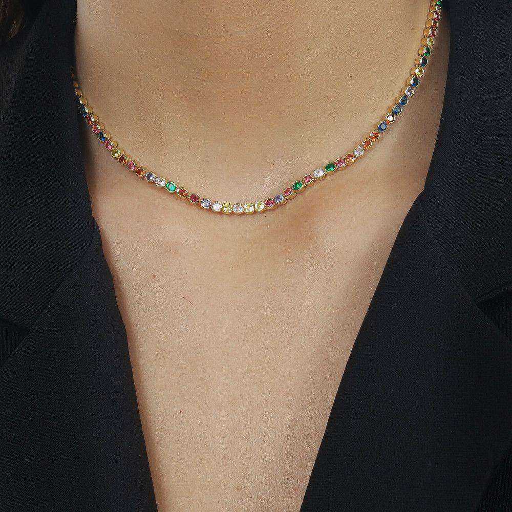 Chocker Riviera Dourado Pedras Coloridas Banho Ouro 24K - Colares | Helennea