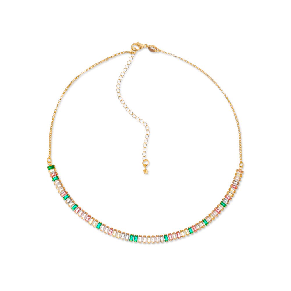 Choker Dourada de Pedras Coloridas com Extensor Ajustável - Colares | Helennea