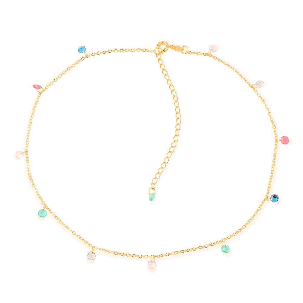 Choker Dourada Pontos de Luz Coloridos em Cristais - Colares | Helennea