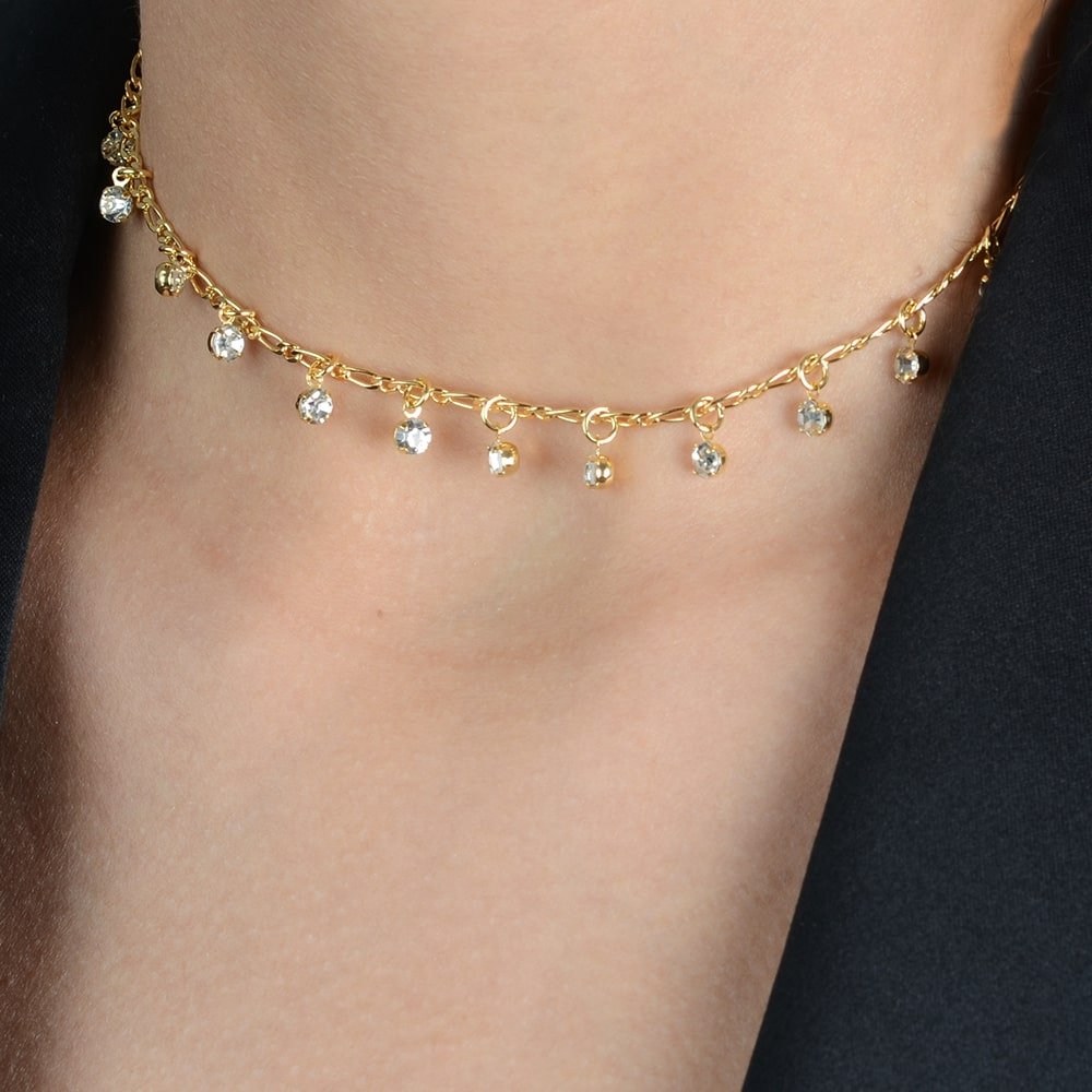 Choker Dourada Pontos de Luz com Extensor Ajustável - Colares | Helennea