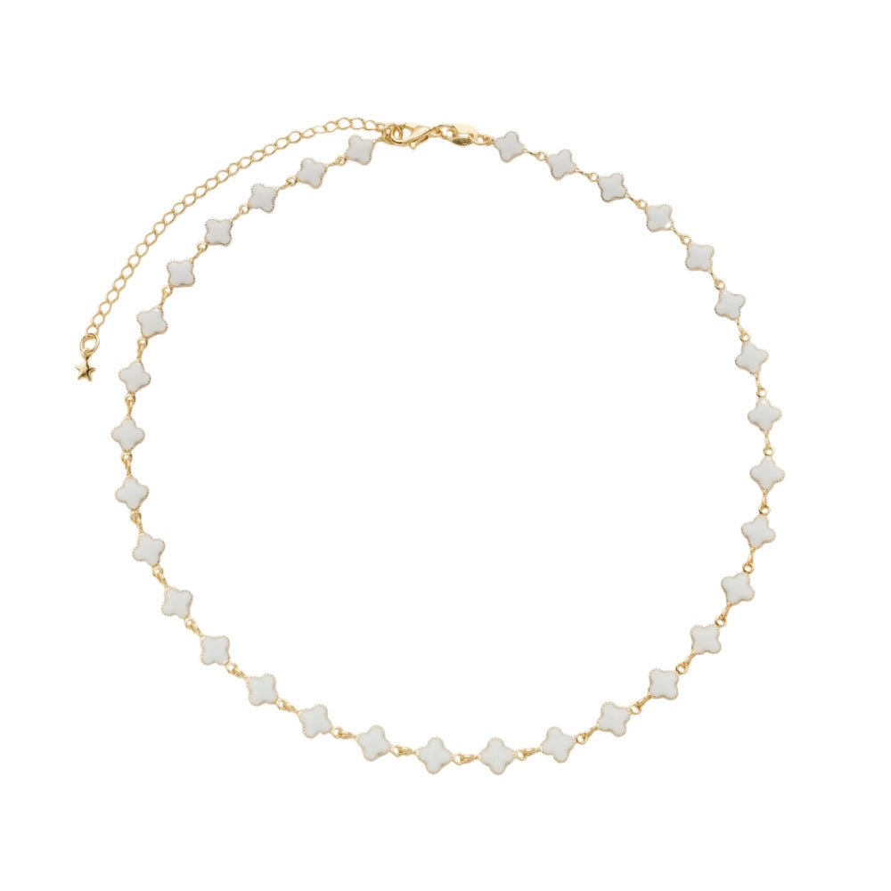 Choker Feminina Trevo Branco Dourado Elegante - Colares | Helennea