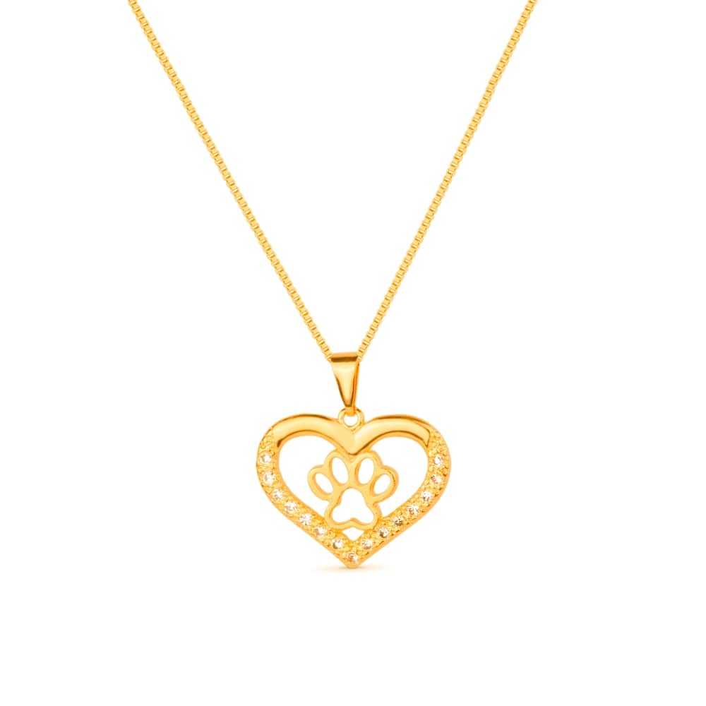 Colar Dourado Coração e Patinha Pet com Zircônia - Colares | Helennea