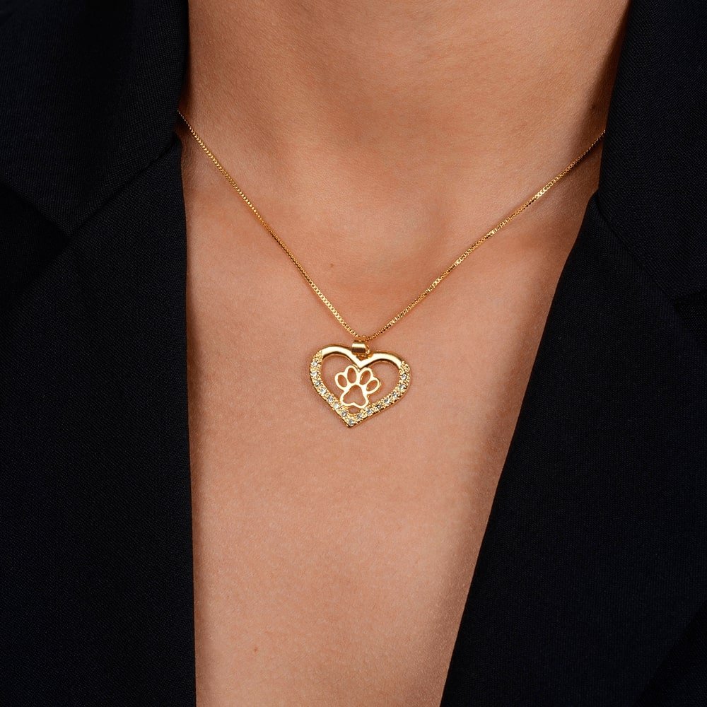 Colar Dourado Coração e Patinha Pet com Zircônia - Colares | Helennea