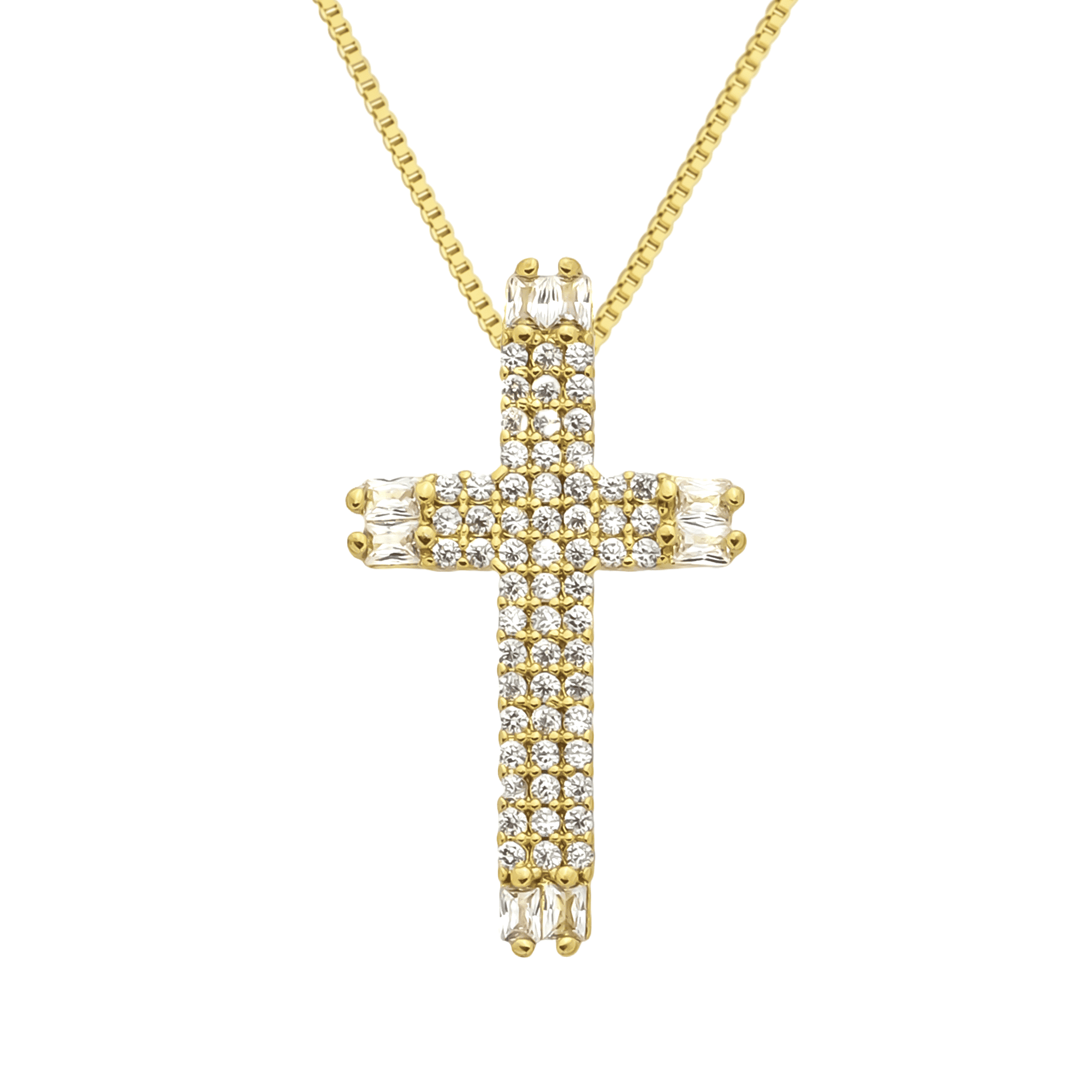 Colar Dourado de Cruz Cravejado de Zircônia - Colares | Helennea