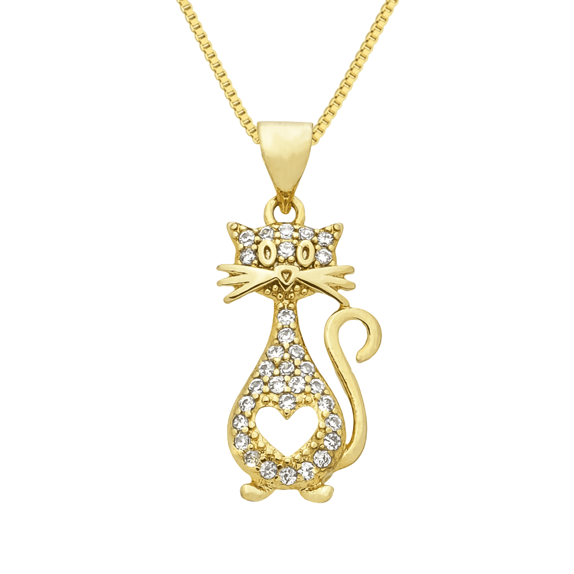 Colar Dourado de Gato Cravejado de Zircônia - Colares | Helennea