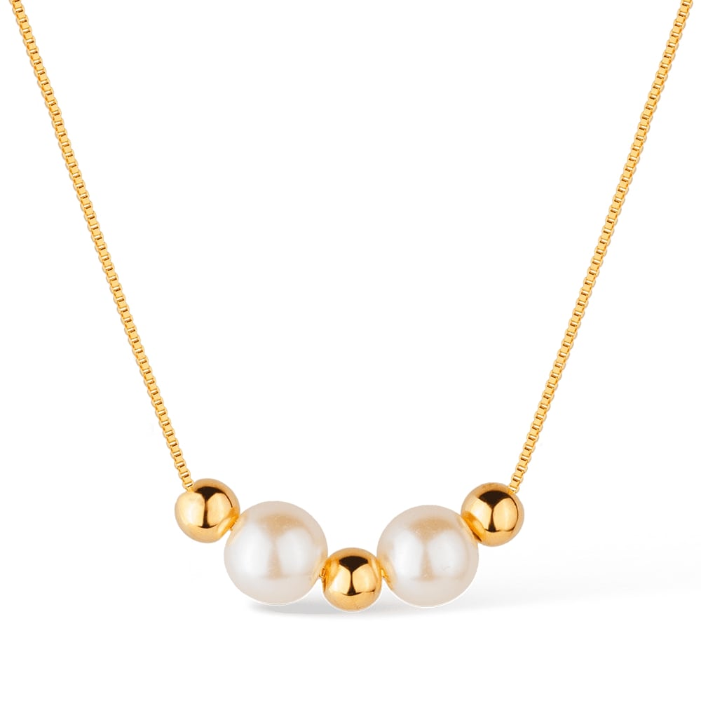 Colar Dourado de Pérolas e Esferas |Helennea - Colares | Helennea