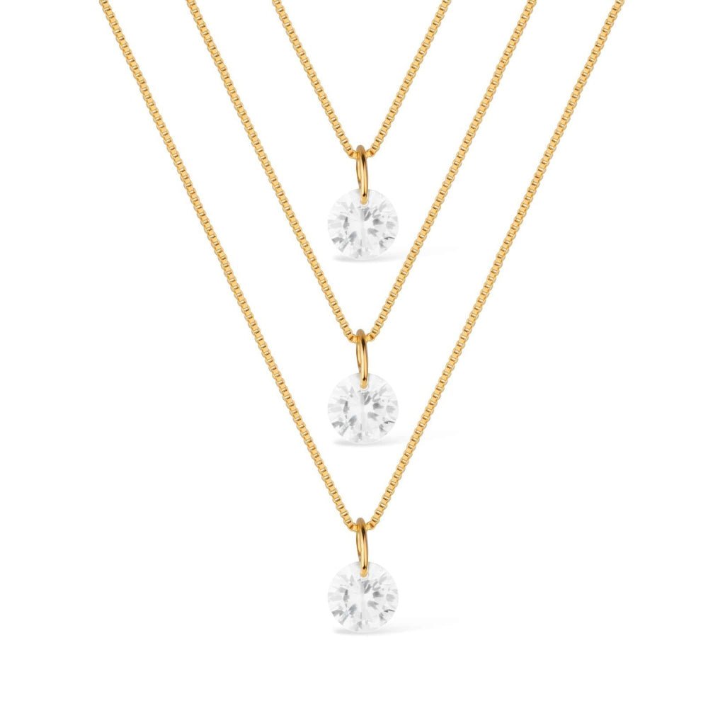 Colar Feminino 3 Camadas Dourado com Ponto de Luz em Zircônia - Colares | Helennea