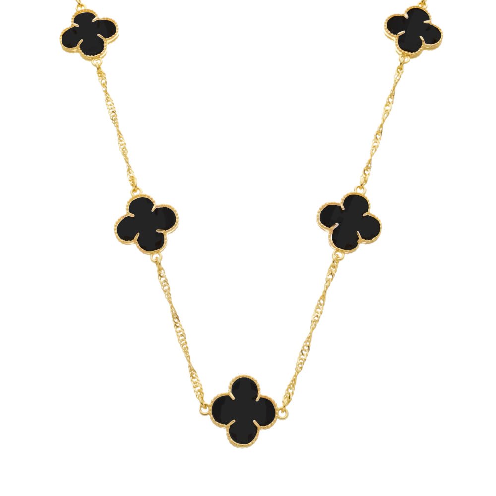 Colar Feminino 5 Trevos Preto Dourado Luxo Minimalista - Colares | Helennea