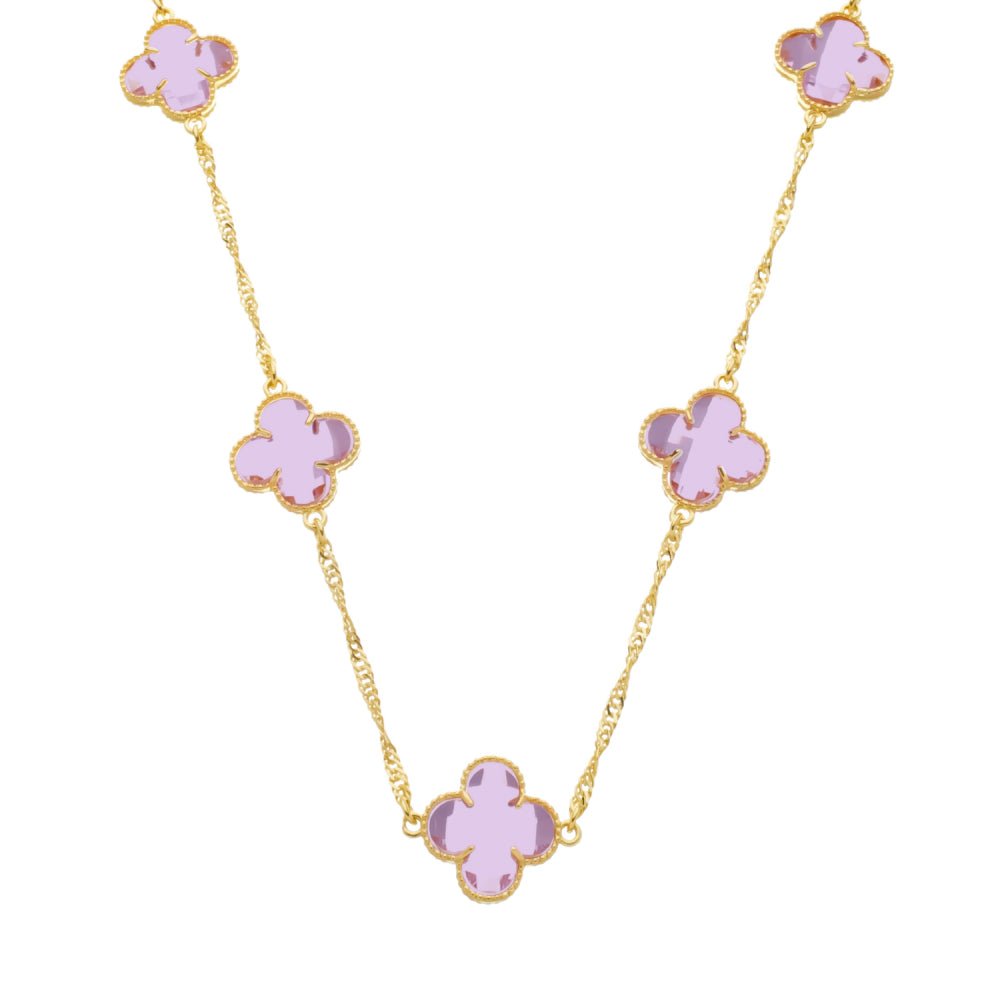 Colar Feminino 5 Trevos Rosa Dourado Delicado - Colares | Helennea